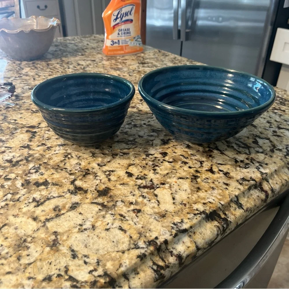Set of two Blue Ceramic Bowls handmade 6 inches and 8 inches